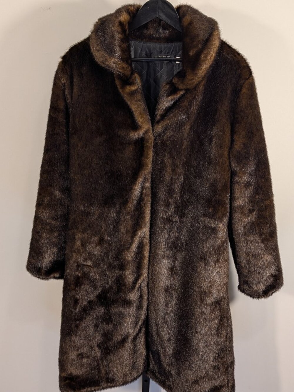 Boy and Girl Faux Fur Coat Chocolate Brown Long Coat L | Luxe Fur Collar | Sz L